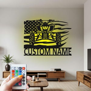 Custom US ATV Metal Wall Art With Led Light, Personalized Quad Biker Name Sign Decoration For Room, Quad Bike Metal Home Decor, Quad Bike