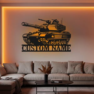 Us Military Tank Custom Sign Led Light Metal Wall Decor American Soldier Name Custom Sign Home Decor Gift For Man Artwork
