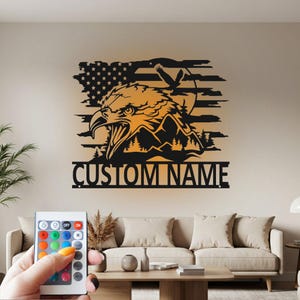 Custom US Patriotic Eagle Metal Wall Art with LED Light