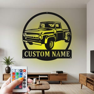 Arte de pared de metal de camión vintage personalizado con luz LED