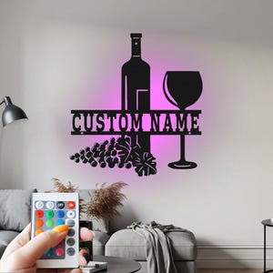 Custom Wine Metal Wall Art with RGB LED Light