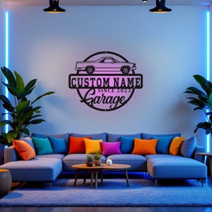 Custom Sign Car Garage Name Metal Custom Sign, Garage Name Laser Cut Metal Wall Art Plaque Man Cave Home Decor Dad's Gift