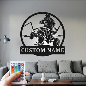 Custom ATV Rider Metal Wall Art With Led Light, Personalized ATV Rider Name Sign Decoration For Room, Squad Biker Home Decor