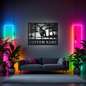 Kundenspezifisches Reh-Metallwand-Kunst mit LED-Licht - personifiziertes Namensschild