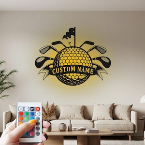 Custom Golf Metal Wall Art with LED: Personalized Golfer Name Sign
