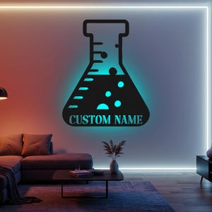 Science Teacher Science Student Custom Sign Led Light Metal Wall Decor Science Beaker Name Custom Sign Chemistry Class Decor Lab Decor