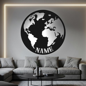 Benutzerdefinierte Weltkugel Led Licht Metall Wand Kunst Erdliebhaber Namen Zeichen Wohnkultur Geschenk für alle Housewarming Geschenke Art