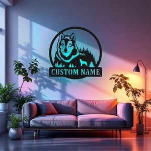 Custom Wolf Howling Metal Sign: Personalized LED Room Decor