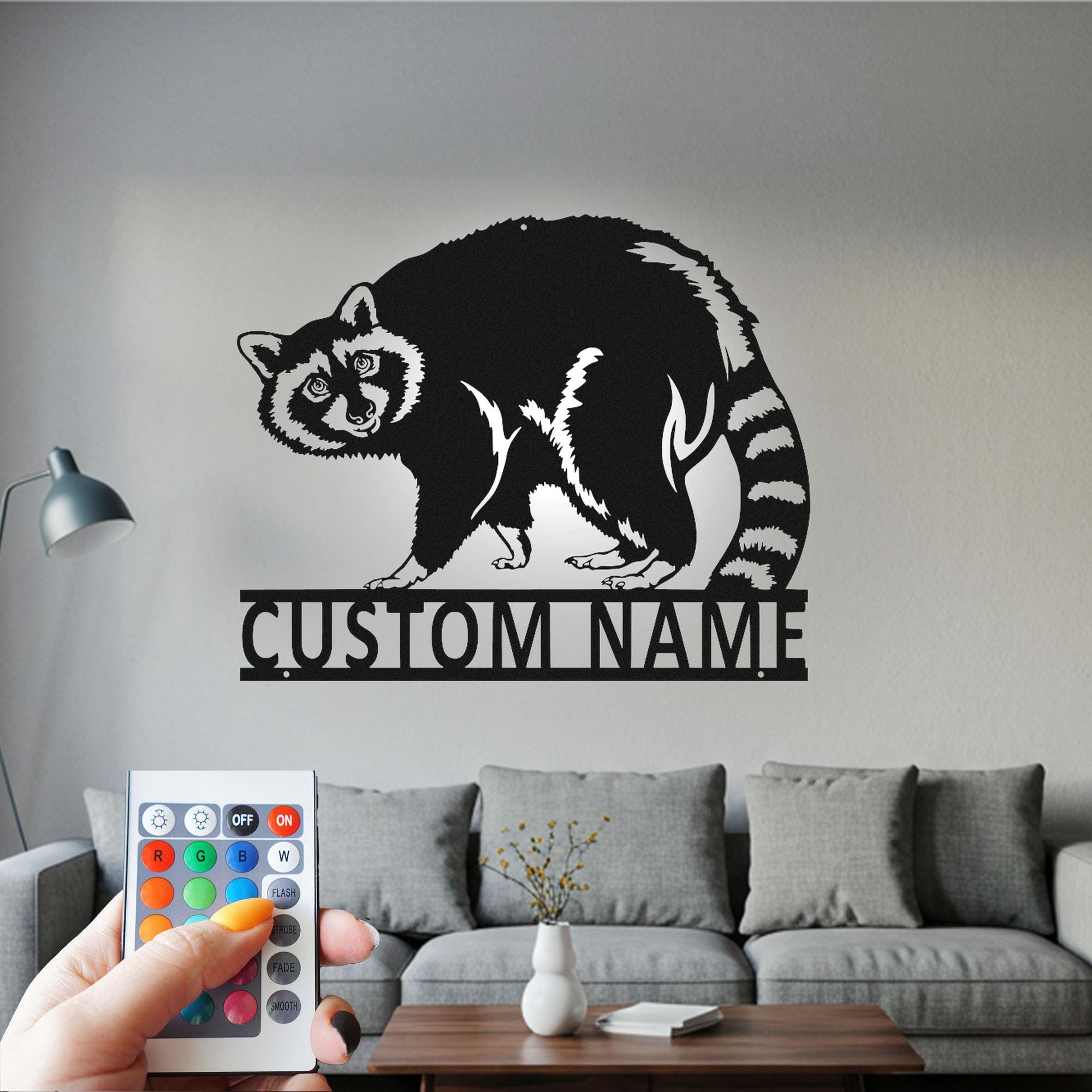 Raccoon Custom Sign Metal Wall Art LED Light, Custom Sign Raccoon Name Custom Sign Decoration For Room, Raccoon Metal Decor, Raccoon