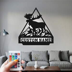 Aangepaste metalen muurkunst Moose Forest met ledlicht