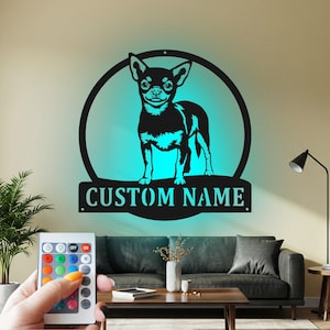 Custom Chihuahua Metal Wall Art with LED Light