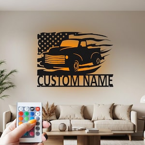 Custom Farm Truck Metal Wall Art with RGB LED - Personalized Name Sign