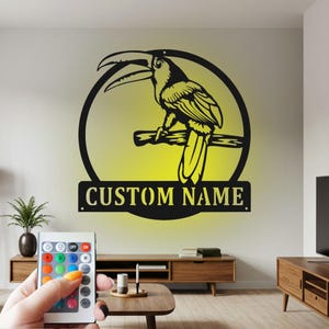Custom Toucan Metal Wall Art with LED Light - Personalized Name Sign