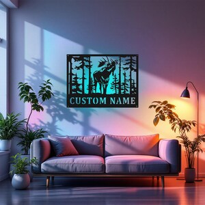 Custom Moose Scene Metal Wall Art with LED Light