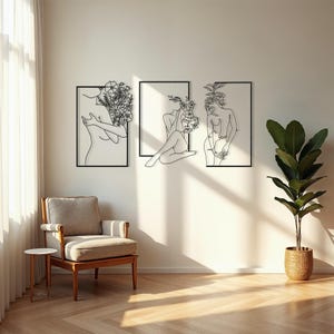 Floral Woman Metal Wall Art: Elegant Silhouette, Modern Home Decor