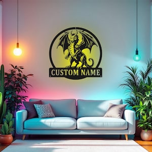 Custom Magic Dragon Metal Sign, Personalized Dragon Name Sign Decoration For Room, Dragon Metal Led Decor, Custom Dragon Name