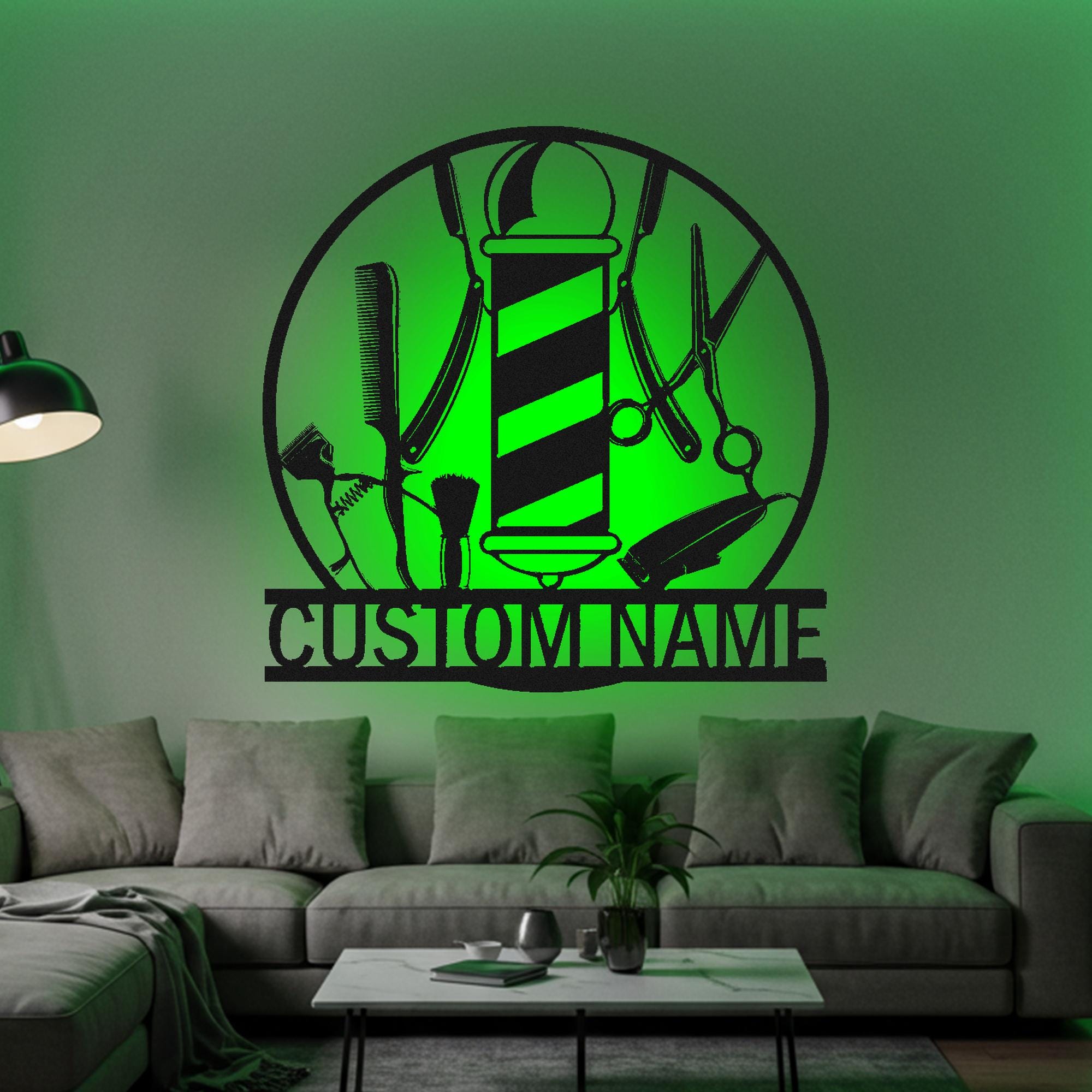 Décoration murale LED en métal pour coiffeur personnalisée : plaque décorative pour nom de salon