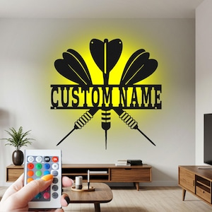 Custom Darts Metal Wall Art with LED: Personalized Name Sign