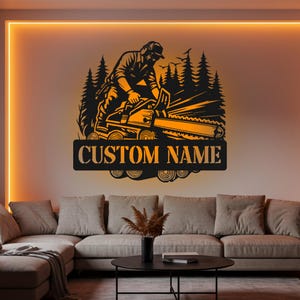 Custom Chainsaw LED Metal Wall Art: Personalized Logger Sign