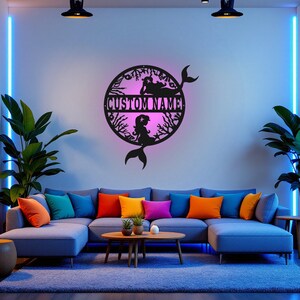 Mermaid Custom Sign Metal Wall Art Led Light, Custom Sign Mermaid Name Custom Sign Decoration For Room, Mermaid Metal Led Decor, Mermaid