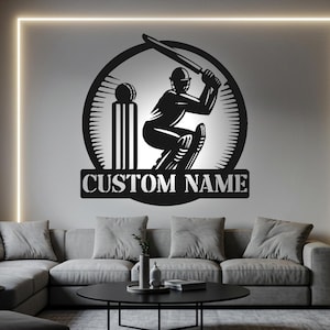 Ball Cricket Custom Sign Led Light Metal Wall Decor Cricket Player Name Custom Sign Home Decor Housewarming Gifts Gifts For Husband Circle