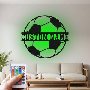 Custom Soccer Ball Metal Wall Art with RGB LED Light