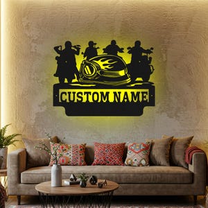 Custom Biker Squad Metal Wall Art: LED Personalized Name Sign