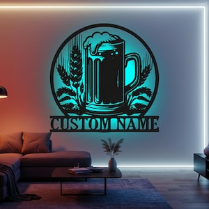 Custom Beer Bar LED Metal Sign: Personalized Home Pub Decor