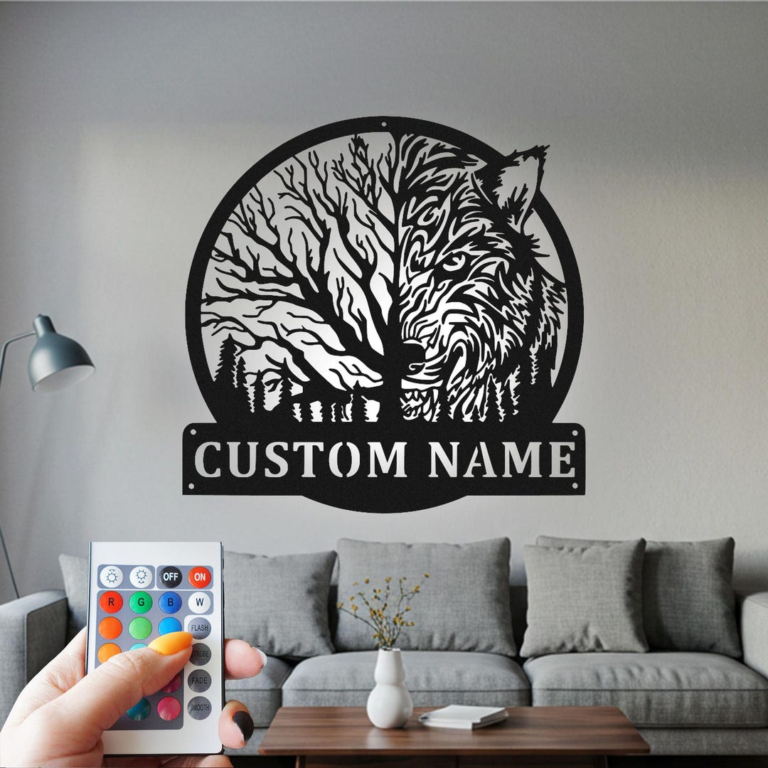 Custom Wolf Moon Metal Wall Art With LED: Personalized Home Decor - Etsy