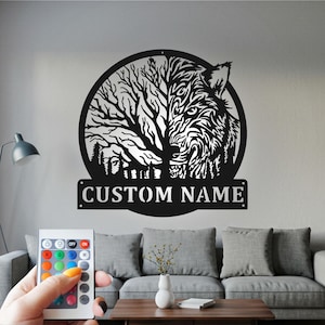 Custom Wolf Moon Metal Wall Art with LED: Personalized Home Decor