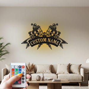 Custom Tattoo Machine Metal Wall Art with LED Light
