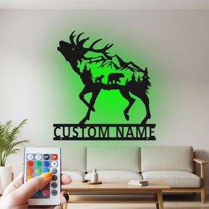 Custom Elk Metal Wall Art: LED RGB Name Sign