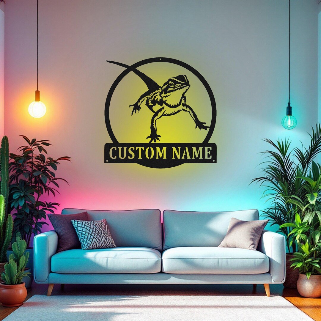 Custom Bearded Dragon Metal Wall Art With Led Light, Personalized ...