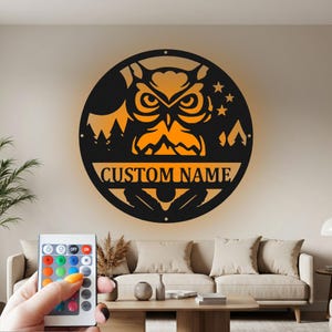 Custom Eulen Metall Schild: Personalisierte LED Wand Dekor