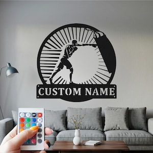 Custom Boxing Metal Wall Art with LED: Personalized Name Sign