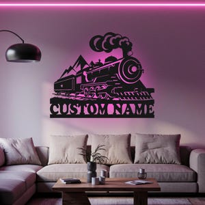 Train Railroad Custom Sign Led Light Metal Wall Decor Railway Train Station Name Custom Sign Home Decor Gift For Man Hanging Decoration