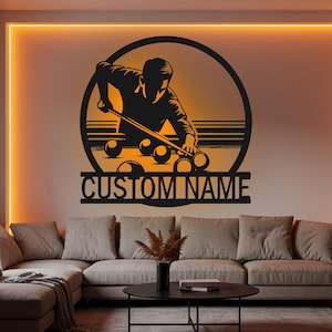 Custom Billiards LED Metal Wall Art: Snooker Player Name Sign