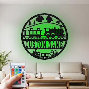Custom Train Metal Wall Art: LED Light Decor