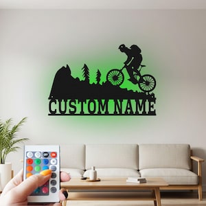 Mountain Bike Sign Metal Wall Art Led Light, Sign Mountain Bike Name Sign Decoration For Room, Mountain Bike Metal Home Decor