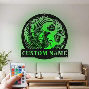 Custom Phoenix Metall Wand-Kunst mit LED: Personalisiertes Namensschild