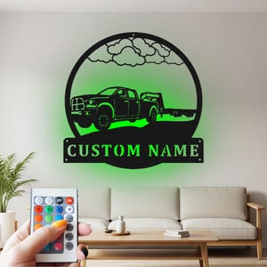 D Gooseneck Truck Sign Metal Wall Art Led Light,  Truck Driver Name Sign Decoration For Room, D Gooseneck Truck Home Decor  Truck