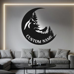 Custom Wolf and Moon Metal Wall Art with RGB LED