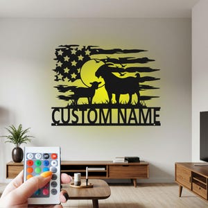 Metalowy znak „Goat Farm” z diodami LED RGB – spersonalizowana sztuka ścienna
