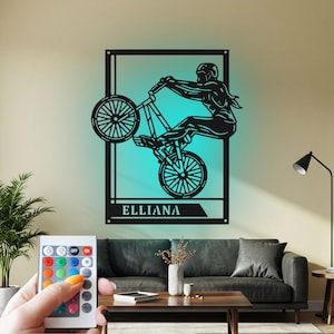 Custom Female BMX Metal Wall Art with LED - Personalized Name Sign