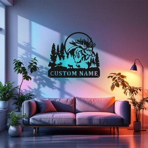 Custom Moose Hunting Metal Wall Art with LED Light