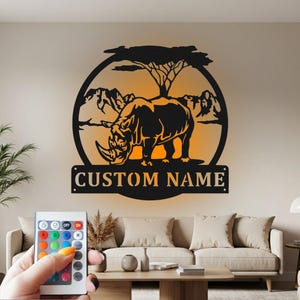 Rhinoceros Custom Sign Metal Wall Art Led Light, Rhinoceros Name Custom Sign Decoration For Room, Rhinoceros Home Decor, Rhinoceros
