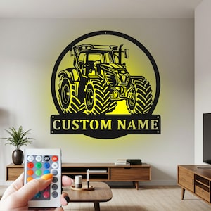 Custom Tractor Metal Wall Art with LED: Farm Name Sign