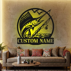 Custom Marlin Fish LED Metal Wall Art: Personalized Fisher Gift