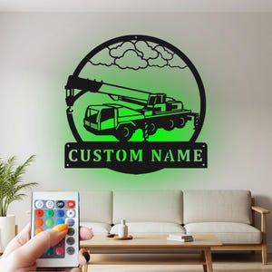 Crain Truck Custom Sign Metal Wall Art Led Light,  Truck Driver Name Custom Sign Decoration For Room, Crain Truck Home Decor, Truck