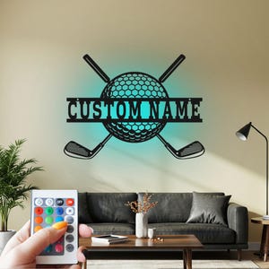 Custom Golf Metal Wall Art with LED: Personalized Golfer Name Sign